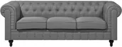 Sofy i kanapy - Beliani Sofa trzyosobowa tapicerowana jasnoszara CHESTERFIELD duża - miniaturka - grafika 1
