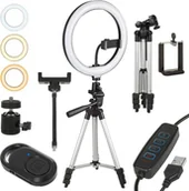 Lampy studyjne - Maclean Lampa pierścieniowa  Lampa pierścieniowa 10 LED 12W statyw 1,1m Maclean MCE610 samowyzwalacz bluetooth zmiana barwy światła zmiana jasności MCE610 - miniaturka - grafika 1