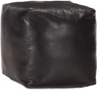 Pufy i podnóżki - vidaXL vidaXL Puf, czarny, 40x40x40 cm, prawdziwa kozia skóra - miniaturka - grafika 1