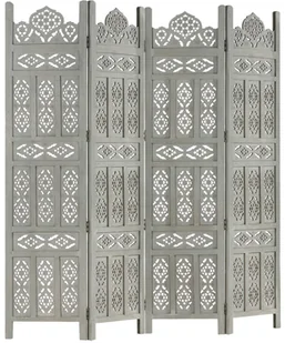 vidaXL vidaXL Parawan 4-panelowy, rzeźbiony, szary, 160x165 cm, drewno mango - Parawany - miniaturka - grafika 7