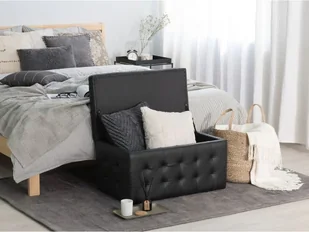 Beliani Pufa czarna skóra ekologiczna ze schowkiem MICHIGAN - Pufy i podnóżki - miniaturka - grafika 5