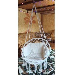 SASKA GARDEN Hamak ażurowy fotel wiszący 80x60cm luxe z poduszką ecru 1026947 - Fotele ogrodowe wiszące - miniaturka - grafika 10