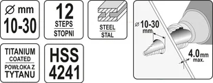 Yato WIERTŁO STOPNIOWE 10-30MM YT-44746 - Wiertła - miniaturka - grafika 4