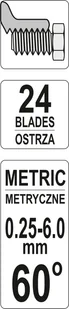 Yato SPRAWDZIAN GRZEBIENIOWY DO GWINTÓW METRYCZNYCH 60° 24 SZABLONY 025 6,0 MM YT-29980 YT-29980 - Pozostałe wyposażenie warsztatu - miniaturka - grafika 3