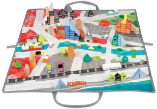 Janod Klocki drewniane z matą do zabawy Kubix 70 sztuk Miasto, Janod - Klocki - miniaturka - grafika 2