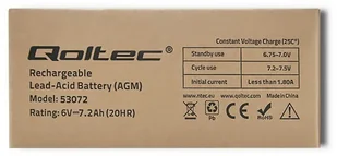 Qoltec Qoltec Akumulator AGM 6V 7.2Ah 53072 - Baterie do zasilaczy awaryjnych UPS - miniaturka - grafika 6