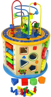 Import LEANToys Edukacyjna Kostka Drewniana Sorter Labirynt Liczydło Gra Chińczyk Pionki LT-9837-0 - Zabawki interaktywne dla dzieci - miniaturka - grafika 4