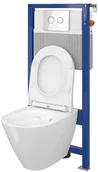 Stelaże i zestawy podtynkowe do WC - Cersanit Set B30 Aqua Zestaw Toaleta WC podwieszana 54x36,5 cm CleanOn bez kołnierza z ukrytym mocowaniem z deską sedesową wolnoopadającą i stelażem pneumatycznym Aqua 52 biały S701-322 odbiór osob - miniaturka - grafika 1