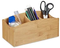 Przyborniki na biurko - Relaxdays Organizer na biurko z bambusa, pojemnik na długopisy z 4 półkami, widoczny naturalny rysunek słojów, HBT : ok. 11,5 x 26 x 13 cm, naturalny 10020246 - miniaturka - grafika 1