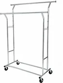 Wieszaki i stojaki - SONGMICS Songmics HSR12S stojak na garderobę na kółkach, metalowy, duży udźwig: do 110 kg, długość: 129-189 cm, chromowany - miniaturka - grafika 1