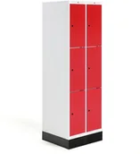 Meble do szkół i przedszkoli - AJ Produkty Szafka do szatni ROZ, 2 moduły, 6 drzwi, 1740x600x550 mm, czerwony, z podstawą - miniaturka - grafika 1