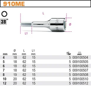 Beta NASADKA 3/8"" Z KOŃCÓWKĄ TRZPIENIOWĄ 4MM 910PE/4 (910ME/4) - Klucze i nasadki - miniaturka - grafika 2