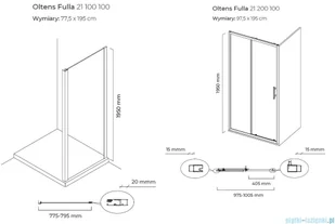 Oltens Fulla kabina prysznicowa prostokątna szkło przejrzyste 100x80cm 20202100 - Kabiny prysznicowe - miniaturka - grafika 2
