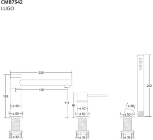 Corsan Bateria wannowa 3 otworowa CMB7542GL Lugo złota z wylewką i słuchawką prysznicową CMB7542GL - Baterie wannowe i prysznicowe - miniaturka - grafika 3