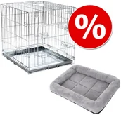 Sprzęt podróżny i transportery dla psów - zooplus Exclusive Zestaw Klatka transportowa dla psa Double Door z wygodną poduszką L gł x szer x wys. 89 x 60 x 66 cm - miniaturka - grafika 1