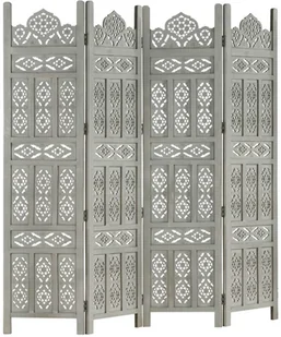 vidaXL vidaXL Parawan 4-panelowy, rzeźbiony, szary, 160x165 cm, drewno mango - Parawany - miniaturka - grafika 8
