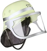 Stroje karnawałowe - Relaxdays Kask dziecięcy  straż pożarna, regulowana, zawiasami daszek, chusta na szyję, straż pożarna, wys. x szer. x gł.: 24,5 x 22,5 x 28 cm, żółty - miniaturka - grafika 1