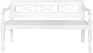 vidaXL Ławka Batavia, 136 cm, lite drewno mahoniowe, biała vidaXL - Ławki do przedpokoju - miniaturka - grafika 2