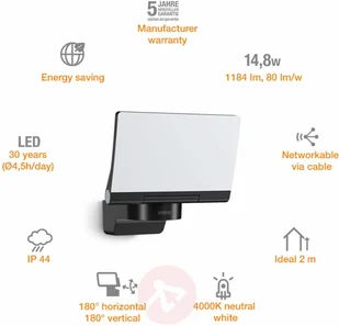 Steinel VSA Van Spijk Zewnętrzny reflektor XLED Home 2 Slave, czarny, 033118 033118 - Lampy ogrodowe - miniaturka - grafika 2