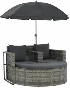 2-osobowa sofa z poduszkami i parasolem, polirattan, szara - Sofy ogrodowe - miniaturka - grafika 2