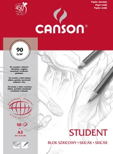 Canson Blok szkicowy A3 50 arkuszy Student ziarnisty czerwony - Szkolne artykuły papiernicze - miniaturka - grafika 2