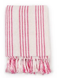 vidaXL Bawełniana narzuta w paski, 125 x 150 cm, różowo-biała - Narzuty - miniaturka - grafika 3