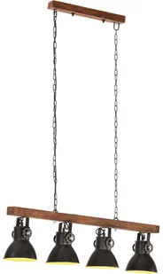 vidaXL Industrialna lampa sufitowa, czarna, E27, drewno mango 320523 - Lampy sufitowe - miniaturka - grafika 4