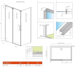Radaway Espera KDJ S Ścianka boczna 70 prawa szkło przejrzyste 380147-01R | - Ścianki i drzwi prysznicowe - miniaturka - grafika 2
