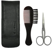 Kosmetyki i akcesoria do pielęgnacji brody - Pfeilring Bart etui ze skóry nappa, nożyce do cięcia 2-częściowy wypełnieniem Inox (męski, szczotka do brody), czarna, 1er Pack (1 X 2 sztuka) 182340390 - miniaturka - grafika 1