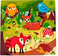 Puzzle - Hess lakierowania drewnianych zabawek 14903 rękojeść puzzle Las zwierząt z drewna, ok. 25 x 25 cm - miniaturka - grafika 1