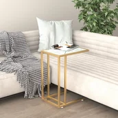 Ławy i stoliki kawowe - shumee shumee Komputerowy stolik boczny biały marmur 50x35x65 cm - miniaturka - grafika 1