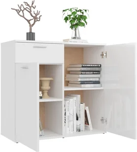 vidaXL Lumarko Szafka na wysoki połysk, biała, 80x36x75 cm, płyta wiórowa 805776 - Szafki do salonu - miniaturka - grafika 4