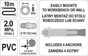 Yato PRZEWÓD PNEUMATYCZNY PVC NA ZWIJAKU AUTOMATYCZNYM ŚREDNICA WEWNĘTRZNA PRZEWODU 8mm 5/16"""" ZAKOŃCZENIE 1/4 GWINTOWANE DŁUGOŚC WĘŻA YT-24242 YT-24242 - Akcesoria pneumatyczne - miniaturka - grafika 4