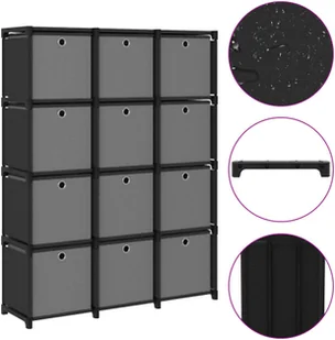 vidaXL Regał z 12 przegrodami, pudełka, czarny, 103x30x141 cm, tkanina - Regały - miniaturka - grafika 2