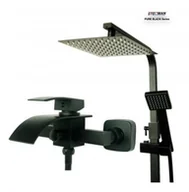 Baterie wannowe i prysznicowe - STELLMAN LUMO Bateria Wannowa Natryskowa Prysznicowa z Deszczownicą QUBUS CZARNY - miniaturka - grafika 1