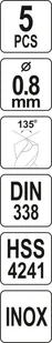 Yato WIERTŁO DO METALU HSS PREMIUM 0,8MM DO WIERCENIA W STALI INOX 5 SZT YT-44201 - Wiertła - miniaturka - grafika 4