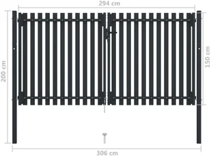 VidaXL Dwuskrzydłowa brama ogrodzeniowa, stal, 306x200 cm, antracytowa 146353 VidaXL - Akcesoria do ogrodzeń - miniaturka - grafika 6