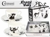 Filiżanki - Carmani FILIŻANKI PORCELANOWE ze spodkami - Crazy Cats - KOTY I - KOMPLET 2 Szt. - miniaturka - grafika 1