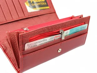 PolskaGalanteria.pl Portfel Damski PolskaGalanteria Z Wstawką Długi Max Z Suwakiem Skóra Naturalna CZERWONY WZÓR III KP D13-WST - Portfele - miniaturka - grafika 8