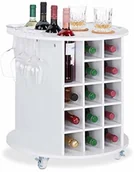 Pozostałe akcesoria kuchenne - Relaxdays Relaxdays, biały regał na wino na rolkach obracanych o 360°, 6 uchwytów szklanych, pojemnik na 17 butelek, okrągły, wys. x śr.: 56 x 54 cm 10025020 - miniaturka - grafika 1
