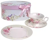 Serwisy do kawy i herbaty - London Boutique Filiżanka i spodek do kawy z jednego talerzyk deserowy (19 cm),-częściowy zestaw z porcelany-wzornictwo w stylu vintage z ptaków, motyli i kwiatów, dopasowane pudełko na prezent, 11x8cm - miniaturka - grafika 1