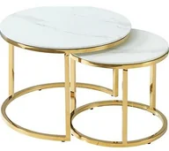 Ławy i stoliki kawowe - Signal Zestaw dwóch ław MUSE II biały marmur Złoty MUSEIIBMAZL - miniaturka - grafika 1