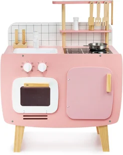Mamabrum Drewniana kuchnia retro z fartuszkiem i akcesoriami - różowa WOODEN KITCHEN 291 - Zabawki AGD - miniaturka - grafika 10