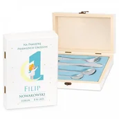 Baby shower i roczek - Murrano Zestaw Sztućców Dla Dzieci W Drewnianym Etui Nadruk Roczek SZT-ANIMALS_DRW-UV-009 - miniaturka - grafika 1