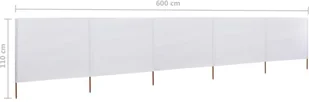 vidaXL Parawan 5-skrzydłowy z tkaniny, 600x80 cm, piaskowy biały vidaXL - Parawany - miniaturka - grafika 12