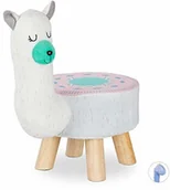 Krzesełka i taborety dla dzieci - Relaxdays Relaxdays Taboret dla dzieci, pluszowy pokrowiec, otomana dla dzieci, wzór lama, biały, 48 x 28 x 42 cm - miniaturka - grafika 1