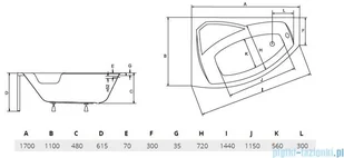 Besco  Rima 170x110cm Wanna asymetryczna lewa   ( #WAR-170-NL) - Wanny - miniaturka - grafika 2