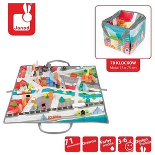 Janod Klocki drewniane z matą do zabawy 70 szt. JND3700217380809 - Klocki - miniaturka - grafika 2
