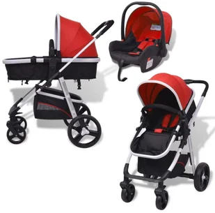 vidaXL Wózek wielofunkcyjny 3w1 aluminium czerwony i czarny - Wózki dziecięce - miniaturka - grafika 6