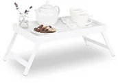 Tace i patery - Relaxdays taca na łóżko z bambusa, składane nogi, nadmiernym krawędzi, taca na śniadanie i serwowania, HBT: 22 x 64 x 31 cm, biały (10023234) - miniaturka - grafika 1